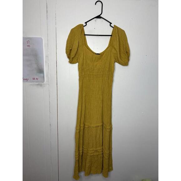 Dresses & Skirts - Womens Dress XL Honey Mustard Tiered Puff Sleeve Cottagecore Church Modest